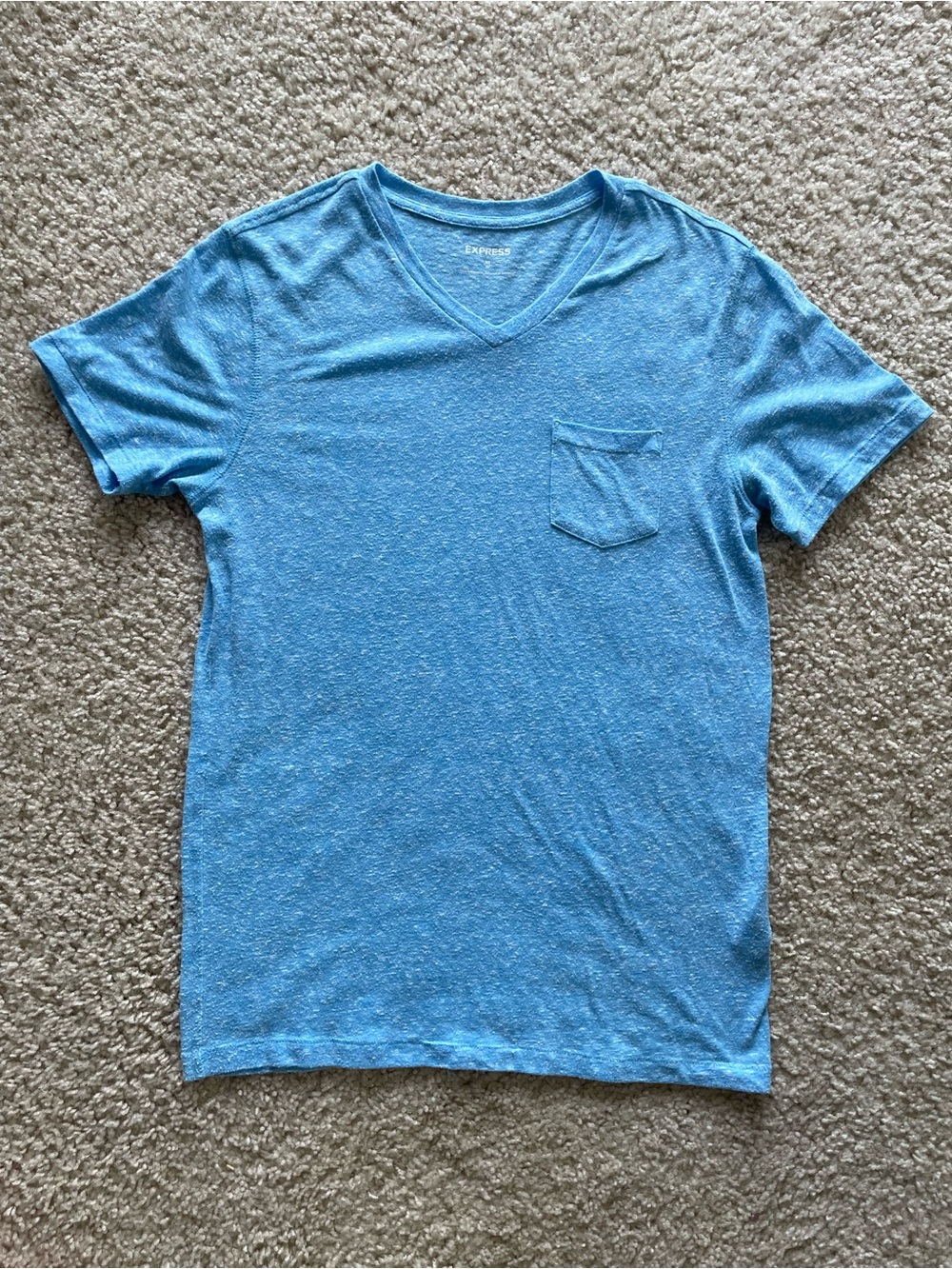 Express Men's Light Blue V-Neck Pocket Tee